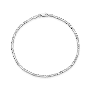 2.25mm Figaro Chain Bracelet in Solid 14K White Gold - 7"