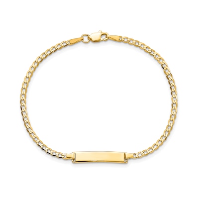 Rectangular ID and 4.5mm Curb Chain Bracelet in Solid 14K Gold - 7"