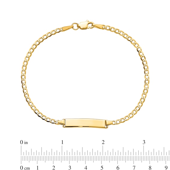 Rectangular ID and 4.5mm Curb Chain Bracelet in Solid 14K Gold - 7"