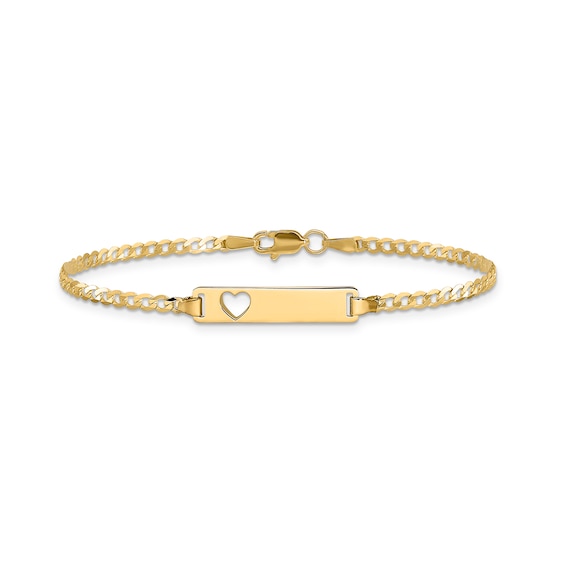 Rectangular ID with Cut-Out Heart and 5.0mm Curb Chain Bracelet in Solid 14K Gold - 7"