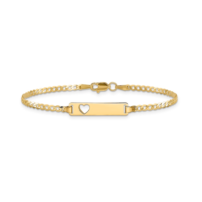 Rectangular ID with Cut-Out Heart and 5.0mm Curb Chain Bracelet in Solid 14K Gold - 7"|Peoples Jewellers