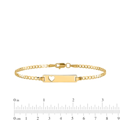 Rectangular ID with Cut-Out Heart and 5.0mm Curb Chain Bracelet in Solid 14K Gold - 7"