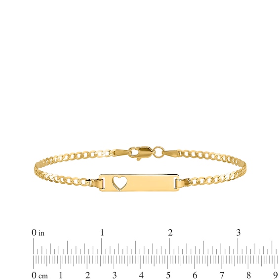 Rectangular ID with Cut-Out Heart and 5.0mm Curb Chain Bracelet in Solid 14K Gold - 7"