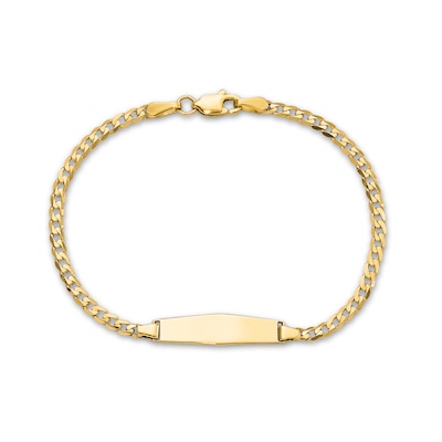 Hexagonal ID and 5.5mm Curb Chain Bracelet in Solid 14K Gold - 7"