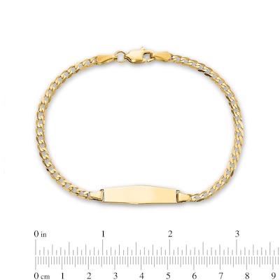 Hexagonal ID and 5.5mm Curb Chain Bracelet in Solid 14K Gold - 7"