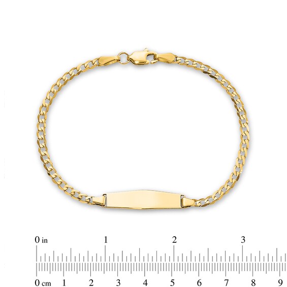 Hexagonal ID and 5.5mm Curb Chain Bracelet in Solid 14K Gold - 7"