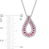 Ruby and 0.20 CT. T.W. Diamond Border Graduated Triple Row Loop Teardrop Pendant in 14K White Gold