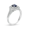 Thumbnail Image 2 of 5.0mm Cushion-Cut Blue Sapphire and 0.40 CT. T.W. Diamond Double Frame Side Accent Split Shank Ring in 14K White Gold