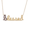 Thumbnail Image 0 of Blue Sapphire Cursive "blessed" Necklace in 10K Gold - 20"