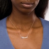 Thumbnail Image 1 of Blue Sapphire Cursive "blessed" Necklace in 10K Gold - 20"