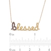 Thumbnail Image 2 of Blue Sapphire Cursive "blessed" Necklace in 10K Gold - 20"