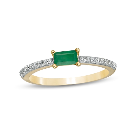 Sideways Baguette Emerald and 0.12 CT. T.W. Diamond Stackable Ring in ...
