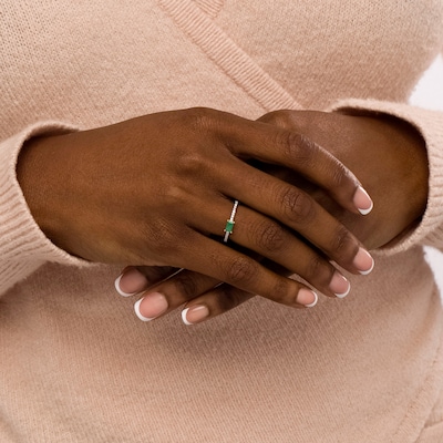 Sideways Baguette Emerald and 0.12 CT. T.W. Diamond Stackable Ring in 10K Gold