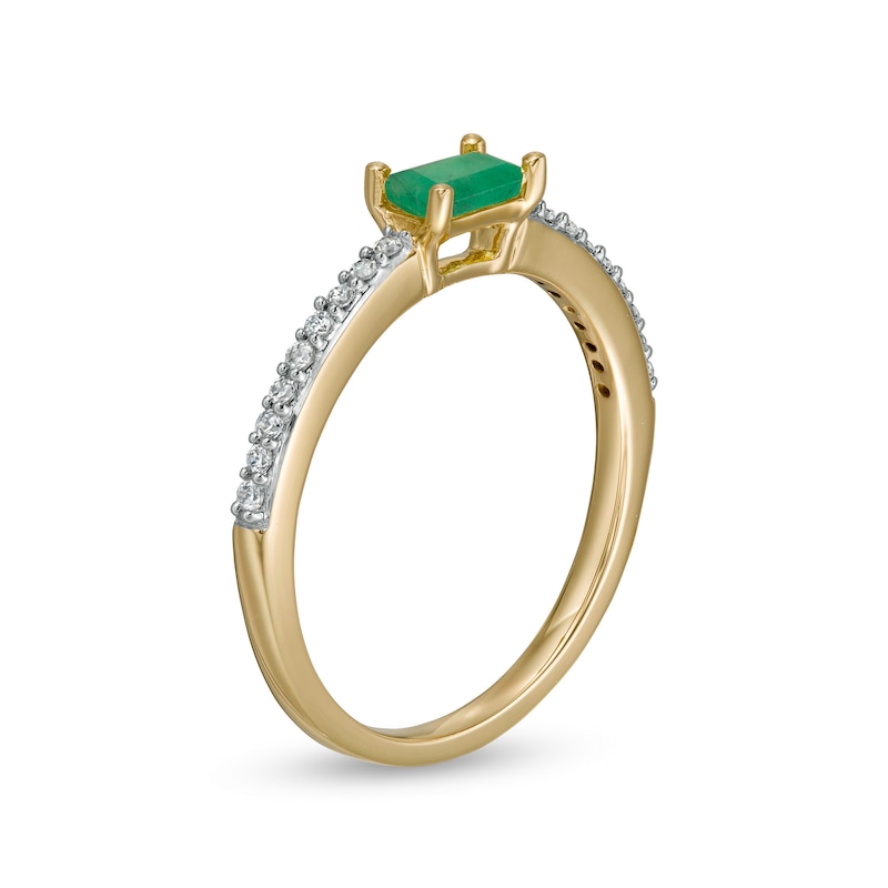 Sideways Baguette Emerald and 0.12 CT. T.W. Diamond Stackable Ring in 10K Gold|Peoples Jewellers