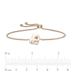 Thumbnail Image 3 of Ruby Trio Accent Etched &quot;Love&quot; Tilted Heart Disc Bolo Bracelet in 10K Gold - 9&quot;