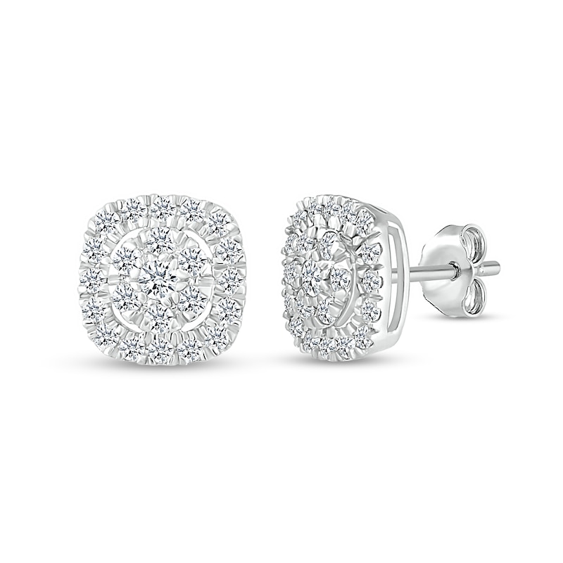 0.40 CT. T.W. Composite Diamond Cushion-Shaped Frame Stud Earrings in 10K White Gold|Peoples Jewellers
