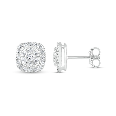 0.40 CT. T.W. Composite Diamond Cushion-Shaped Frame Stud Earrings in 10K White Gold