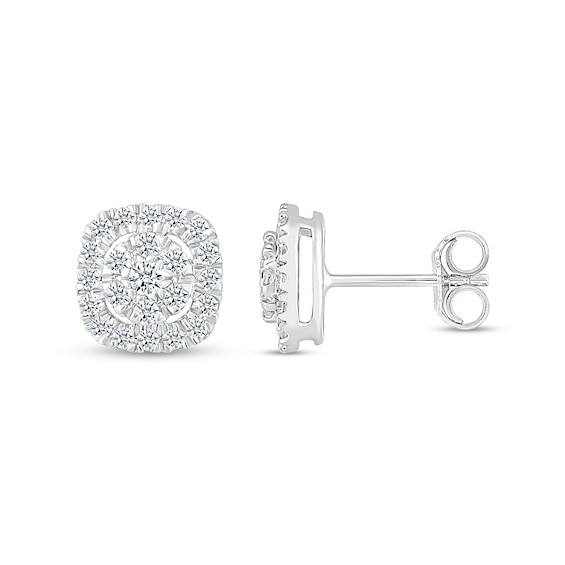 0.40 CT. T.W. Composite Diamond Cushion-Shaped Frame Stud Earrings in 10K White Gold