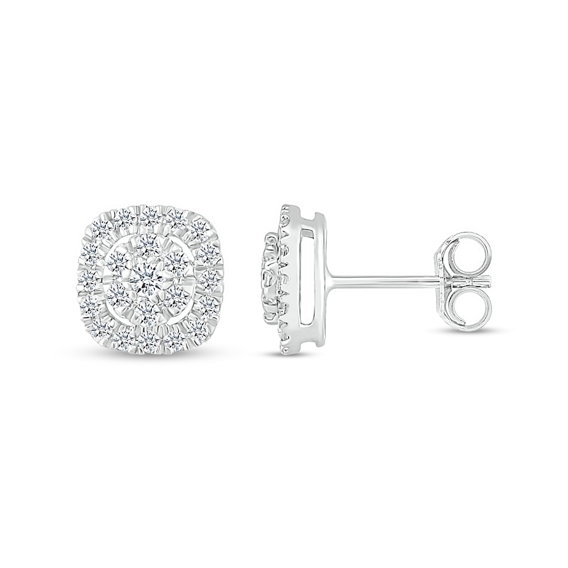 0.40 CT. T.W. Composite Diamond Cushion-Shaped Frame Stud Earrings in 10K White Gold|Peoples Jewellers