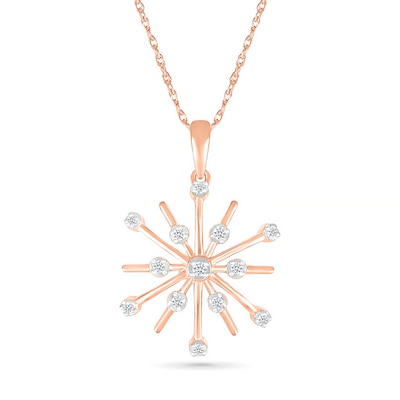 0.085 CT. T.W. Diamond Snowflake Pendant in Sterling Silver with 14K Rose Gold Plate