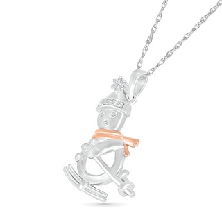 0.04 CT. T.W. Diamond Skiing Snowman Pendant in Sterling Silver and 14K Rose Gold Plate