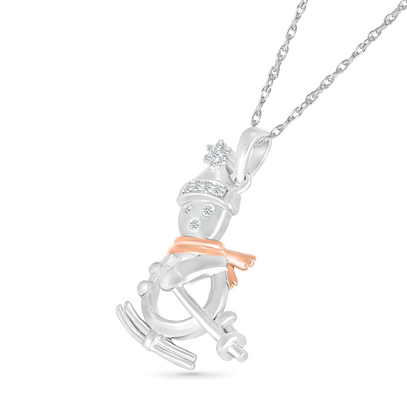 0.04 CT. T.W. Diamond Skiing Snowman Pendant in Sterling Silver and 14K Rose Gold Plate|Peoples Jewellers