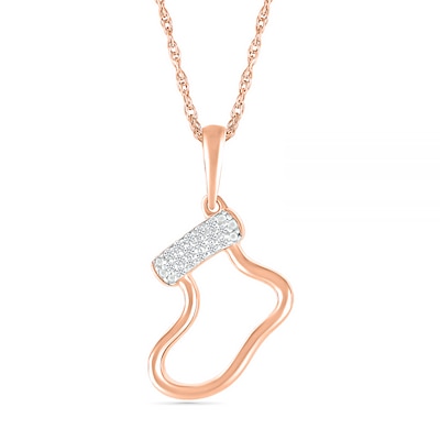 Diamond Accent Holiday Stocking Pendant in Sterling Silver with 14K Rose Gold Plate