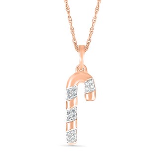 Diamond Accent Candy Cane Pendant in Sterling Silver with 14K Rose Gold