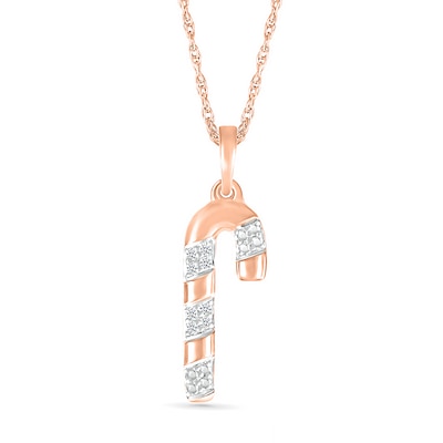 Diamond Accent Candy Cane Pendant in Sterling Silver with 14K Rose Gold