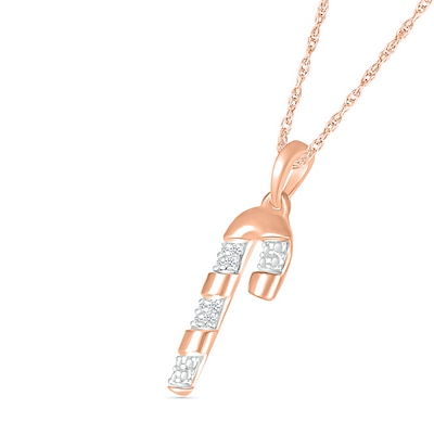 Diamond Accent Candy Cane Pendant in Sterling Silver with 14K Rose Gold