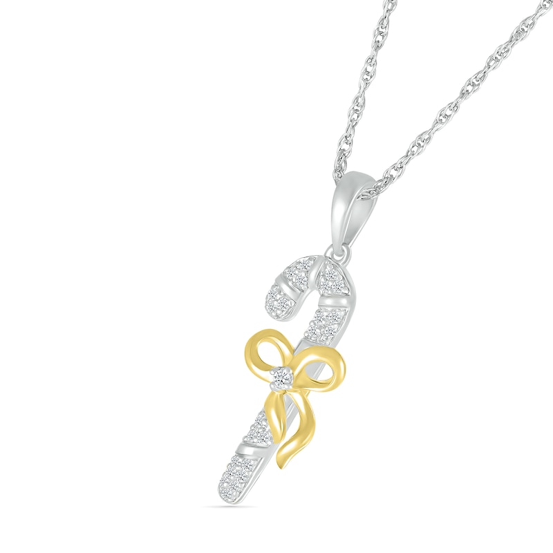 0.065 CT. T.W. Diamond Candy Cane with Bow Pendant in Sterling Silver and 14K Gold Plate|Peoples Jewellers
