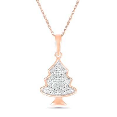 0.04 CT. T.W. Diamond Christmas Tree Pendant in Sterling Silver with 14K Rose Gold Plate