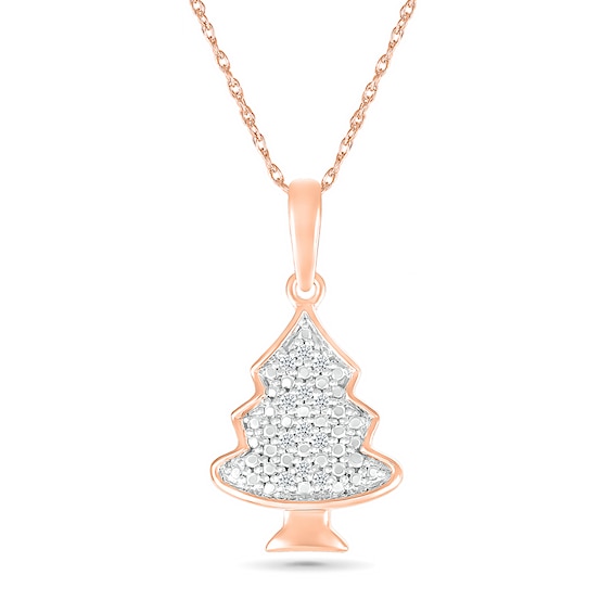 0.04 CT. T.W. Diamond Christmas Tree Pendant in Sterling Silver with 14K Rose Gold Plate