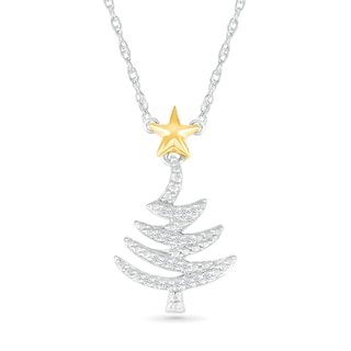 0.04 CT. T.W. Diamond Christmas Tree with Star Topper Necklace in Sterling Silver and 14K Gold Plate