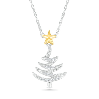 0.04 CT. T.W. Diamond Christmas Tree with Star Topper Necklace in Sterling Silver and 14K Gold Plate