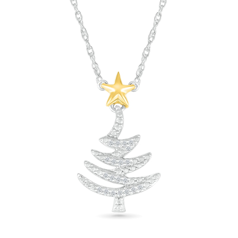 0.04 CT. T.W. Diamond Christmas Tree with Star Topper Necklace in Sterling Silver and 14K Gold Plate|Peoples Jewellers
