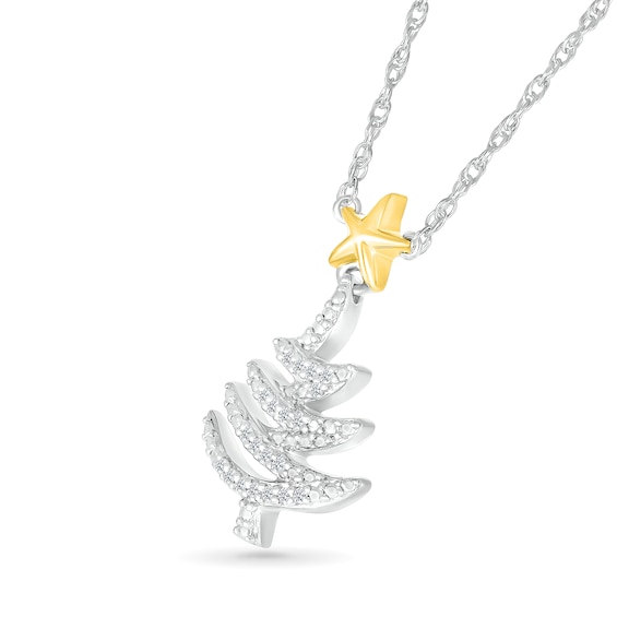 0.04 CT. T.W. Diamond Christmas Tree with Star Topper Necklace in Sterling Silver and 14K Gold Plate