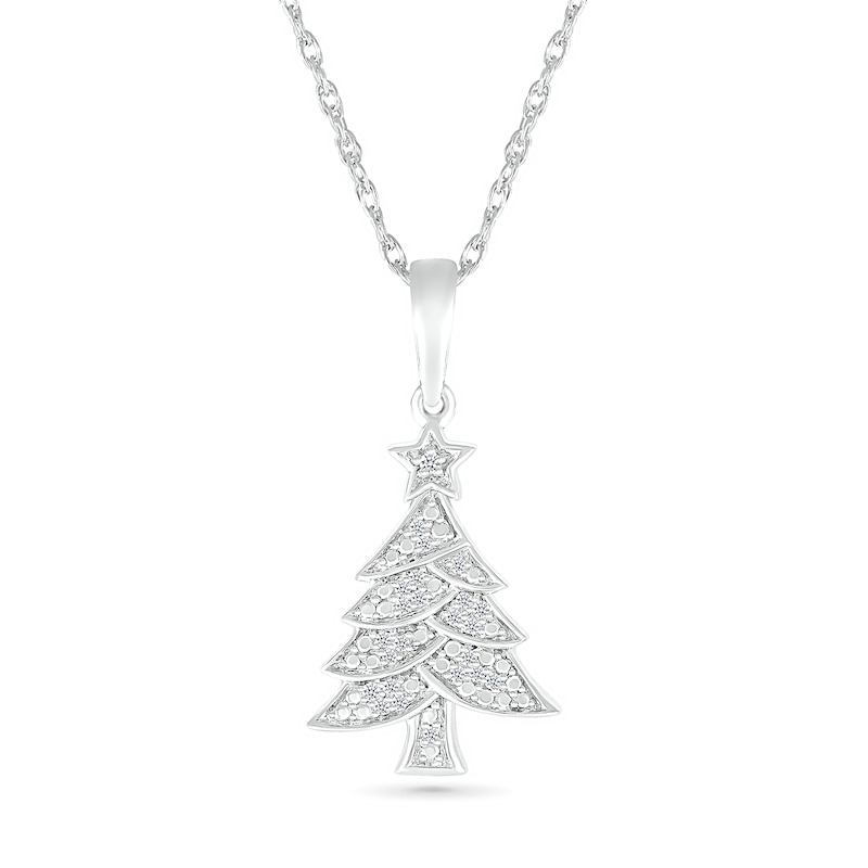 0.04 CT. T.W. Diamond Christmas Tree Pendant in Sterling Silver