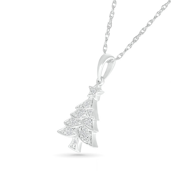 0.04 CT. T.W. Diamond Christmas Tree Pendant in Sterling Silver