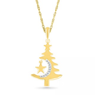 0.04 CT. T.W. Diamond Christmas Tree with Star Charm Pendant in Sterling Silver with 14K Gold Plate