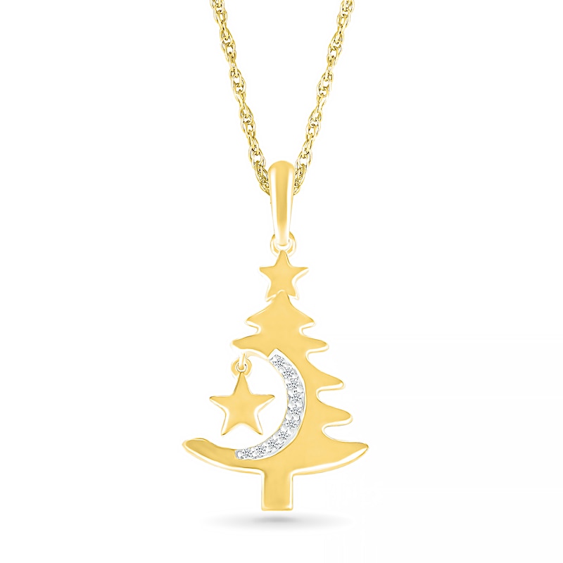 0.04 CT. T.W. Diamond Christmas Tree with Star Charm Pendant in Sterling Silver with 14K Gold Plate|Peoples Jewellers