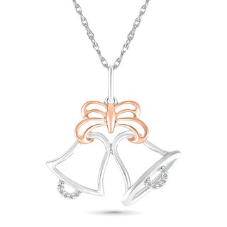 Diamond Accent Holiday Bells Pendant in Sterling Silver and 14K Rose Gold Plate