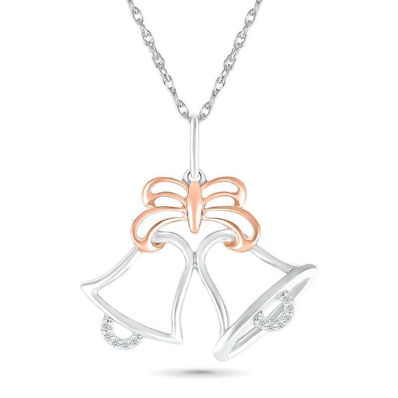 Diamond Accent Holiday Bells Pendant in Sterling Silver and 14K Rose Gold Plate|Peoples Jewellers