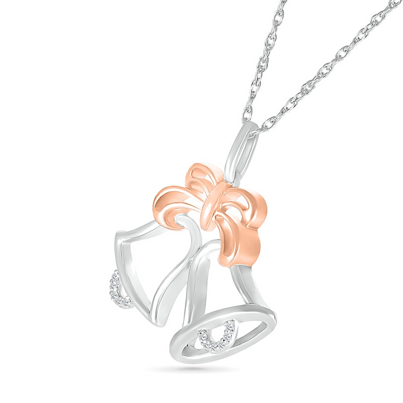 Diamond Accent Holiday Bells Pendant in Sterling Silver and 14K Rose Gold Plate