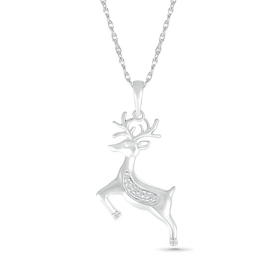 Diamond Accent Reindeer Pendant in Sterling Silver