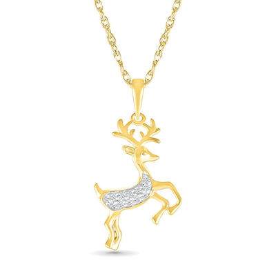 0.04 CT. T.W. Diamond Reindeer Pendant in Sterling Silver with 14K Gold Plate