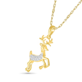 0.04 CT. T.W. Diamond Reindeer Pendant in Sterling Silver with 14K Gold Plate