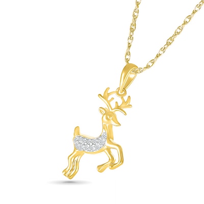 0.04 CT. T.W. Diamond Reindeer Pendant in Sterling Silver with 14K Gold Plate