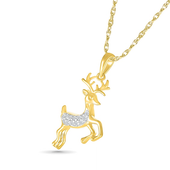 0.04 CT. T.W. Diamond Reindeer Pendant in Sterling Silver with 14K Gold Plate