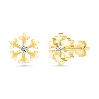 0.04 CT. T.W. Diamond Snowflake Stud Earrings in Sterling Silver with 14K Gold Plate